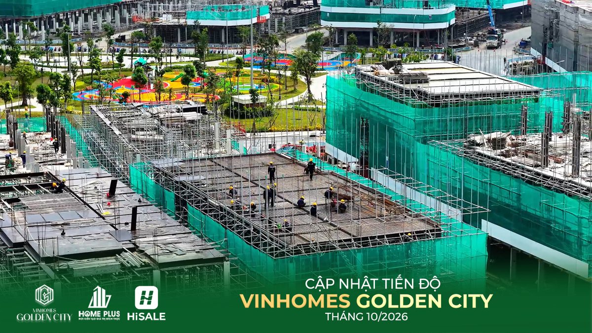 Ảnh flycam công trường Vinhomes Golden City tháng 10/2026