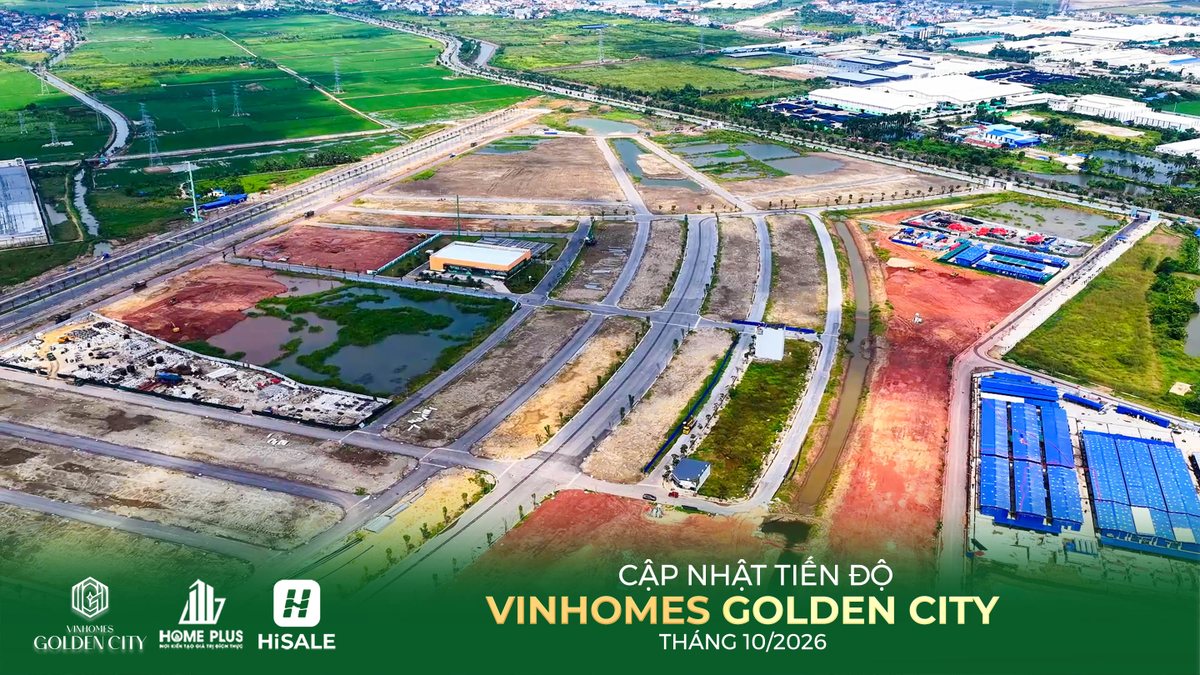 Ảnh flycam công trường Vinhomes Golden City tháng 10/2026