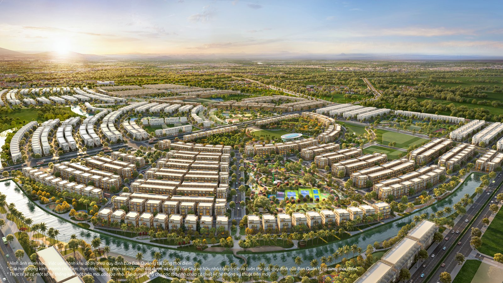 Phối cảnh toàn cảnh Vinhomes Golden City với công viên Tropical Forest và Art Forest